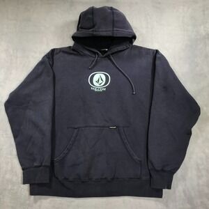 Vintage Volcom Hoodie Sweatshirt Men's XL Blue Y2K Skate Surf Distressed  *